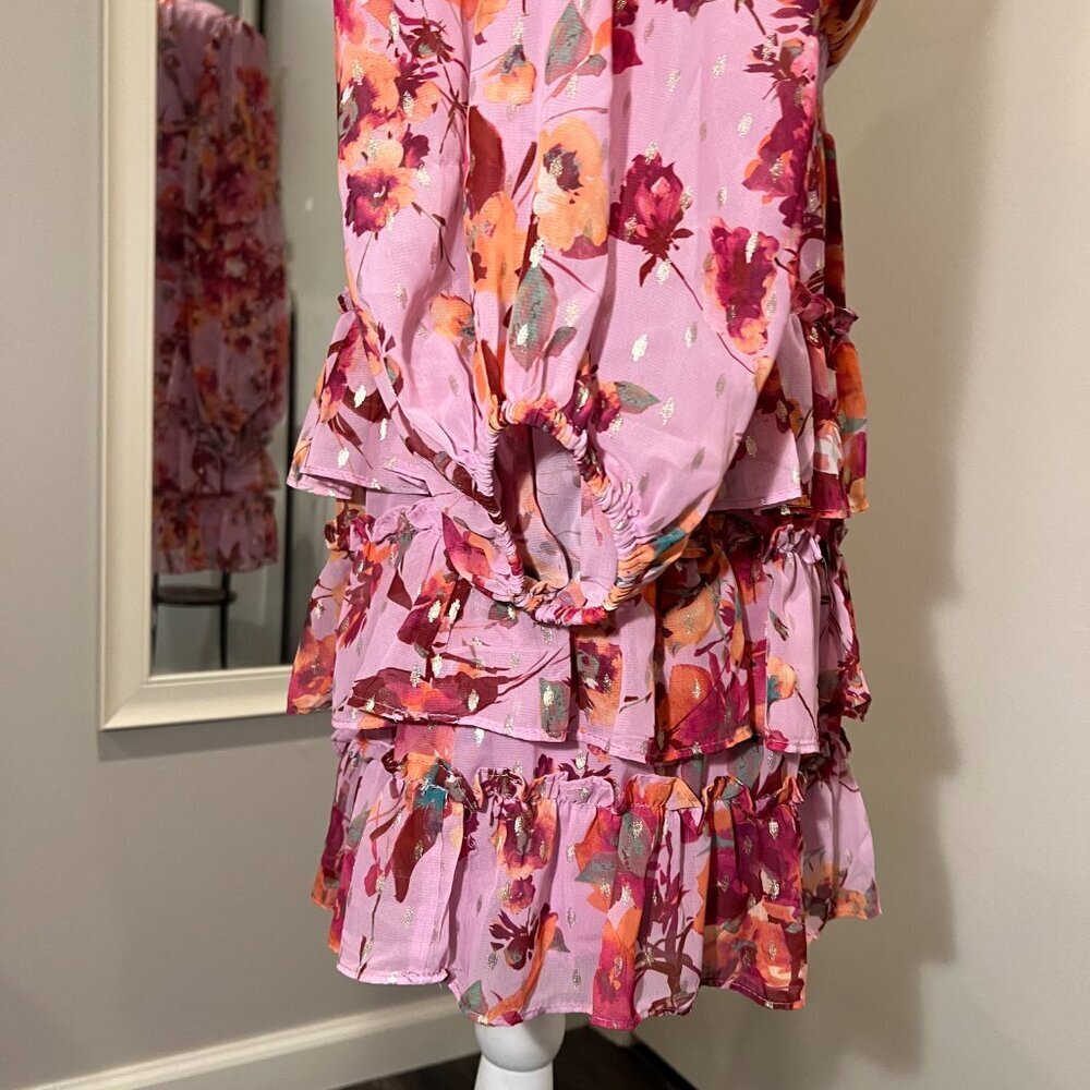 MSK Pink Floral Smocked Waist Tiered Mini Dress, Size Medium - Picture 11 of 16
